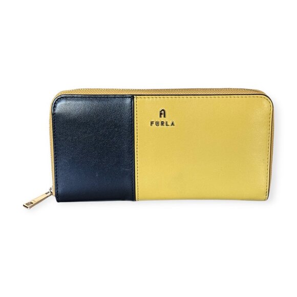 Furla Camelia Leather Zip Around Wallet | Black & Yellow Colorblock - Picture 2 of 6